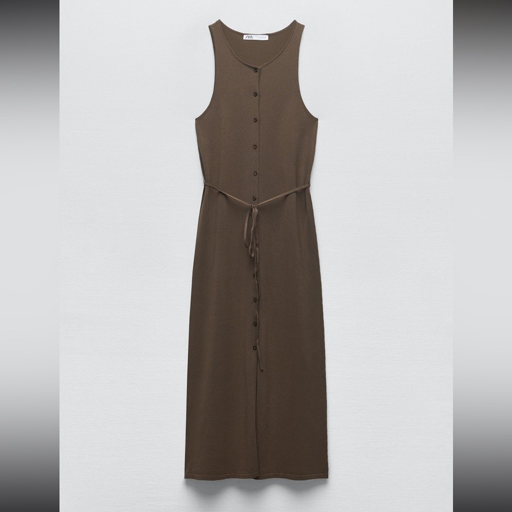 ZARA MIDI KNIT DRESS WITH BUTONS AND BELT